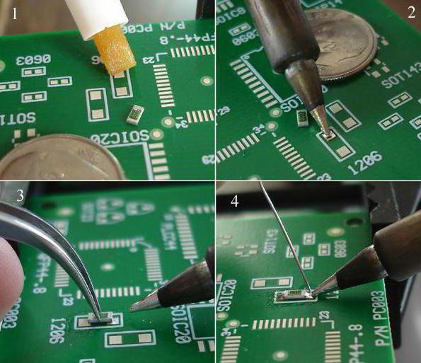 SMD montajı: lehimleme tabanları, baskılı devre kartlarının ve teknolojinin lehimlenmesi. SMD ev koşullarını takma